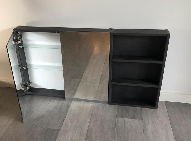 Sanidrome Badkamer spiegelkast met open zijkastje grijs, Huis en Inrichting, Badkamer | Badkamermeubels, Nieuw, Spiegelkast, Minder dan 100 cm