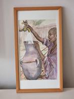 Vintage gesigneerd Afrikaanse kunst schilderij, Schilderij, Ophalen of Verzenden, Zo goed als nieuw