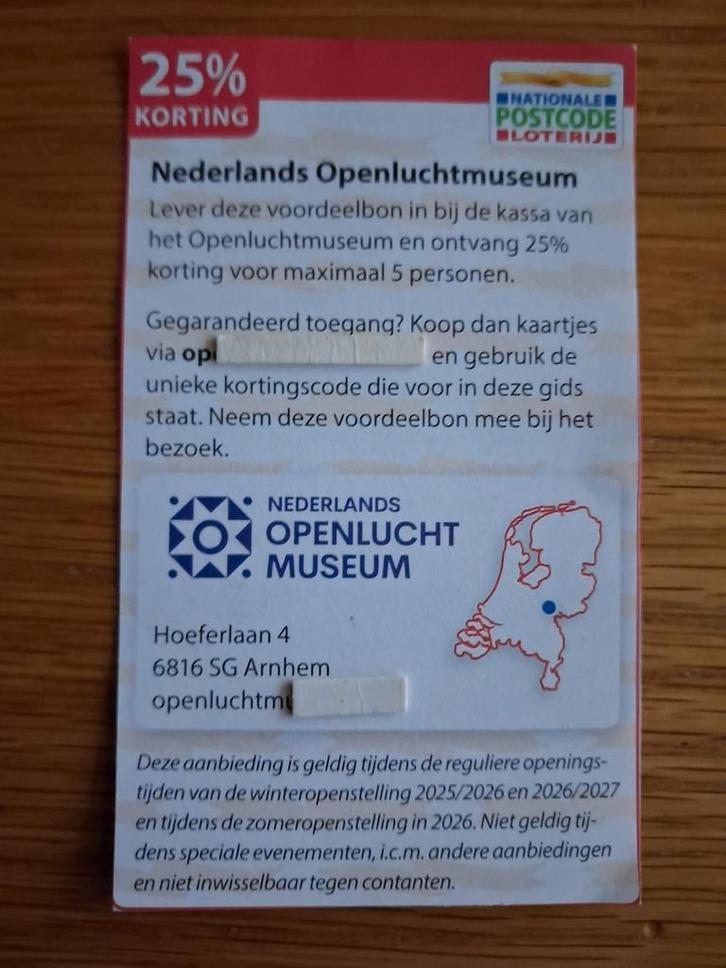 OPENLUCHTMUSEUM ARNHEM 25% KORT MAX 4 PERSONEN!, Tickets en Kaartjes, Musea, Drie personen of meer, Kortingskaart