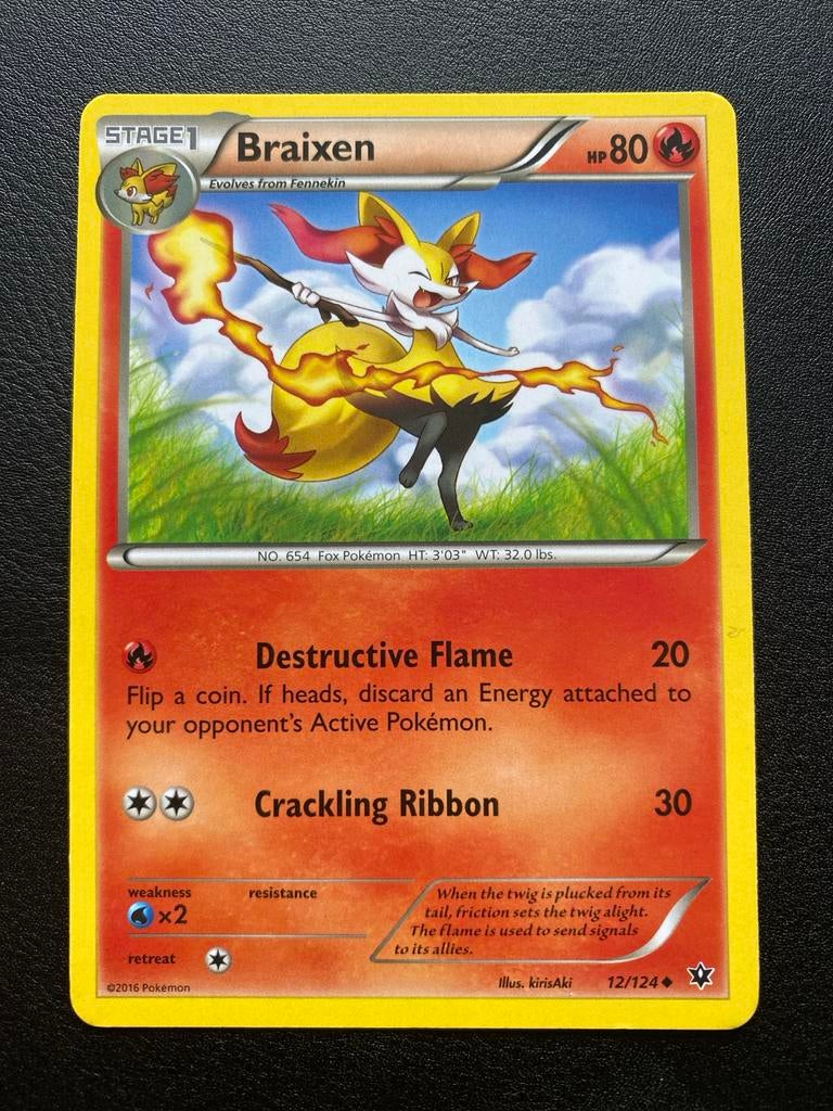 Braixen 12/124 Pokémon XY Fates Collide Packfresh Mint, Ophalen of Verzenden, Zo goed als nieuw, Losse kaart