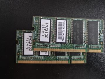 2 stuks PC 2100 DDR RAM 512 MB voor notebook/laptop beschikbaar voor biedingen
