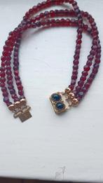 Oude drierijgs armband Granaat met Gouden Slot, 14 krt, Verzenden, Goud, Armband, Met edelsteen