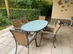Rotan Tuinstoelen met ovale tafel, aluminium en glas, Ophalen, Gebruikt, Rotan