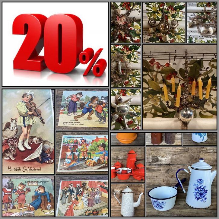 20% korting op brocante, kerst, kaarten…bij Puurnostalgie, Antiek en Kunst, Curiosa en Brocante, Ophalen of Verzenden