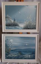 2 x Zeezicht - Olieverf op doek - 1980, Antiek en Kunst, Kunst | Schilderijen | Klassiek, Ophalen of Verzenden