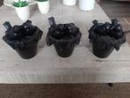 3 bruine bloempotten met stenen vogel, Ophalen, Zo goed als nieuw