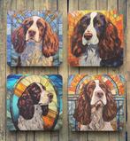 Engelse Springer Spaniël Glas in Lood onderzetters + houder, Ophalen of Verzenden, Nieuw, Glas of Kopje