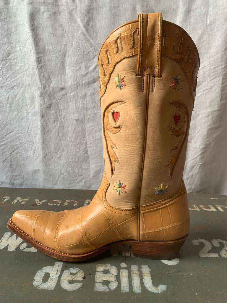 Echt lederen cowboy laarzen - maat 40, Ophalen of Verzenden, Zo goed als nieuw, Beige, Hoge laarzen