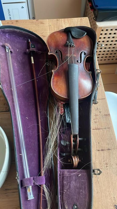 Antieke Viool met Koffer en Strijkstok, Muziek en Instrumenten, Strijkinstrumenten | Violen en Altviolen, Gebruikt, Viool, 4/4-viool