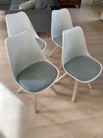 4 eetkamerstoelen met echt eiken poten, Ophalen, Kunststof, Wit, Zo goed als nieuw