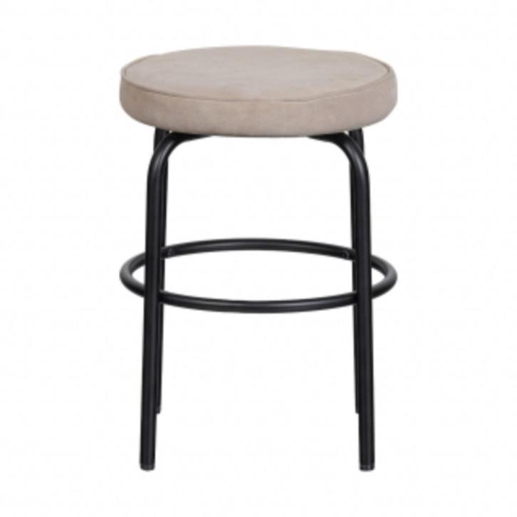 WOOOD Tris Kruk met leren top - Zand, Huis en Inrichting, Krukjes, Zo goed als nieuw, Overige materialen, Ophalen of Verzenden