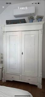 Vintage Brocante Kledingkast Wit, Ophalen, Gebruikt, 100 tot 150 cm, Met lade(s)