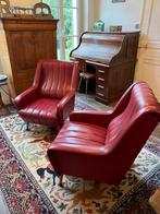 twee prachtige vintage skai leren bordeaurode fauteuils, Ophalen, Zo goed als nieuw, 75 tot 100 cm, 50 tot 75 cm