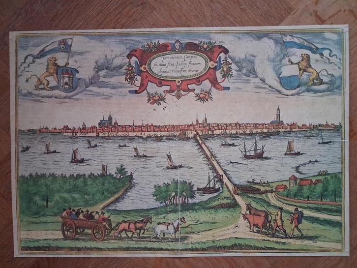 Prent van Campen 1575, Verzamelen, Foto's en Prenten, Gebruikt, Prent, Overige onderwerpen, Voor 1940, Ophalen