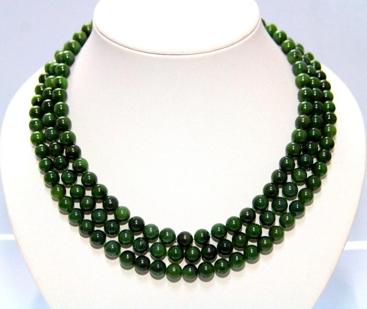 Schitterende 14-Kt Goud & Jade 140 Cm Lange Ketting, Sieraden, Tassen en Uiterlijk, Antieke sieraden, Ketting, Goud, Met edelsteen