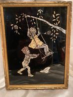 Zwart Glas Schilderij - Schommelende Kinderen, Ophalen of Verzenden