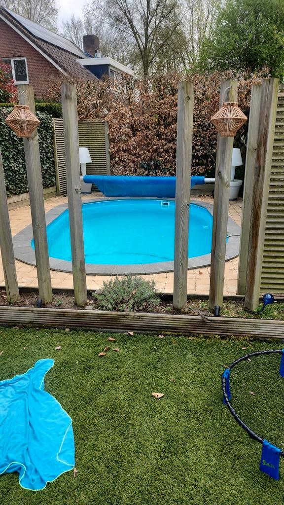 Zwembad met apparatuur, Tuin en Terras, Zwembaden, Gebruikt, Inbouwzwembad, 120 cm of meer, 400 cm of meer, 200 tot 300 cm, Ovaal