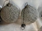 2x hanglamp zilver met decoratief glas, Huis en Inrichting, Lampen | Hanglampen, Ophalen, Zo goed als nieuw, Glas, 50 tot 75 cm