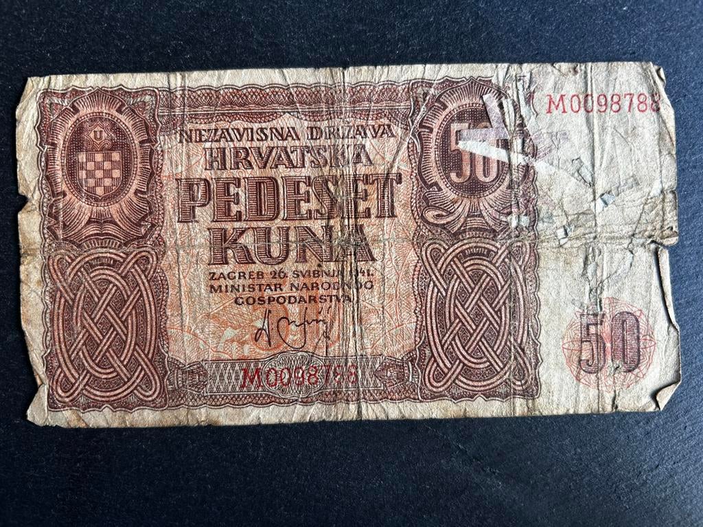 Onafhankelijke Staat Kroatië 50 Kuna 1941, Ophalen of Verzenden, Los biljet