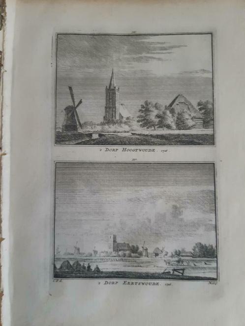 349-350*/ dorp Hoogtwoude en Eertswoude kopergravure 1752, Antiek en Kunst, Kunst | Etsen en Gravures, Ophalen of Verzenden