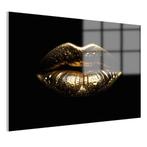 Gouden lippen met waterdruppels Glasschilderij 105x70cm + Op, Huis en Inrichting, Woonaccessoires | Schilderijen, Tekeningen en Foto's