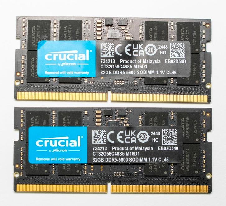 Crucial DDR5 RAM 64GB Kit (2x32GB) 5600MHz SODIMM, Computers en Software, RAM geheugen, Zo goed als nieuw, Laptop, 64 GB, DDR5
