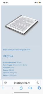 Inkly go basic ereader incl hardcover, Computers en Software, E-readers, Ophalen of Verzenden, Zo goed als nieuw