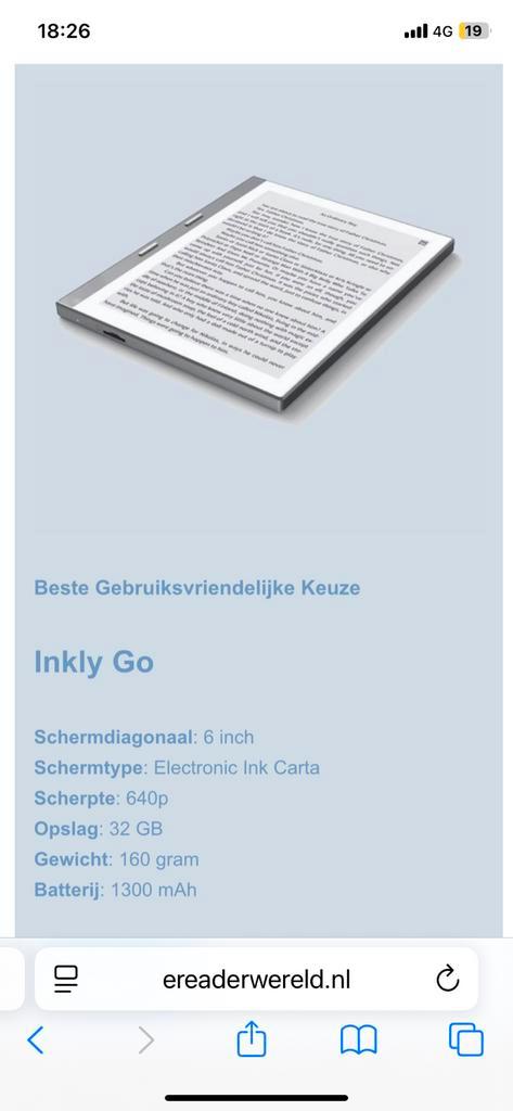 Inkly go basic ereader incl hardcover, Computers en Software, E-readers, Zo goed als nieuw, Ophalen of Verzenden