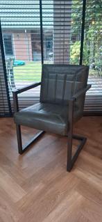 6x industriële eetkamerstoelen – groen leer met stalen frame, Ophalen, Gebruikt, Overige kleuren, Leer