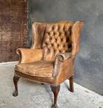 Vintage Chesterfield fauteuil  - origineel Engels, Huis en Inrichting, Fauteuils, Ophalen, Gebruikt, Minder dan 75 cm, Leer