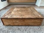 Zwevende teakhouten salontafel 100100 cm – met grote lade, Huis en Inrichting, Tafels | Salontafels, Ophalen, Gebruikt, 50 tot 100 cm