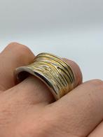 V211 Prachtige zilveren Finse rimpelring goudkleur maat 20, Sieraden, Tassen en Uiterlijk, Ringen, 20 of groter, Ophalen of Verzenden