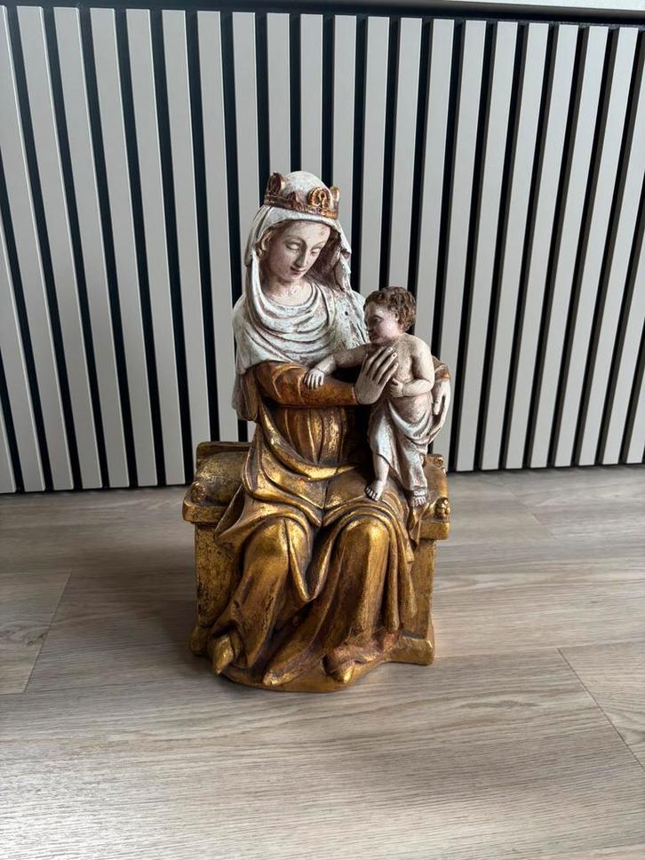 Zittende Madonna met kind – Puntgaaf vintage Maria beeld, Antiek en Kunst, Antiek | Religie, Ophalen of Verzenden