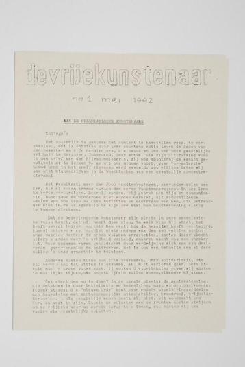 Mei 1942 - De Vrije Kunstenaar, no. 1 | Heruitgave 1994 beschikbaar voor biedingen