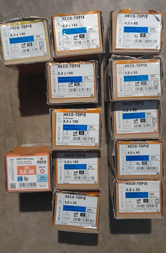Heco-Topix Schroeven - Diverse Maten, Doe-het-zelf en Verbouw, IJzerwaren en Bevestigingsmiddelen, Zo goed als nieuw, Schroeven