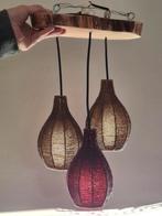 Boomstam Hanglamp met 3 kralen kapjes, Huis en Inrichting, Lampen | Hanglampen, Gebruikt, Ophalen of Verzenden, Landelijk, Minder dan 50 cm