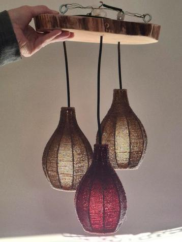 Boomstam Hanglamp met 3 kralen kapjes beschikbaar voor biedingen