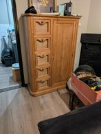 Hoge houten dressoirkast, Huis en Inrichting, Kasten | Kledingkasten, Ophalen, Gebruikt, 100 tot 150 cm, Grenenhout