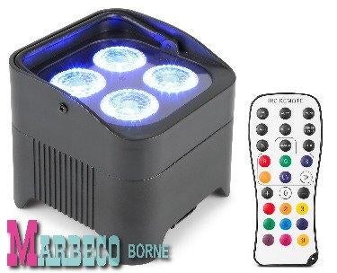 LED Uplight Par 4x 10W, Accu, RGBWA-UV, BBP94, Geluidgestuurd, Nieuw, Info@marbeco.nl, BeamZ