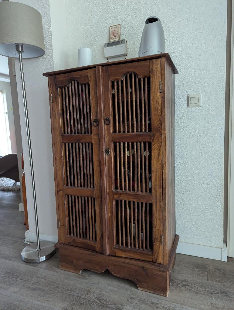 Wijnkast Teakhout, Huis en Inrichting, Ophalen, 100 tot 150 cm, Teakhout, 50 tot 100 cm