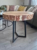 Industriële bijzettafel staal en hout, Ophalen, 50 tot 100 cm, Rond, Zo goed als nieuw