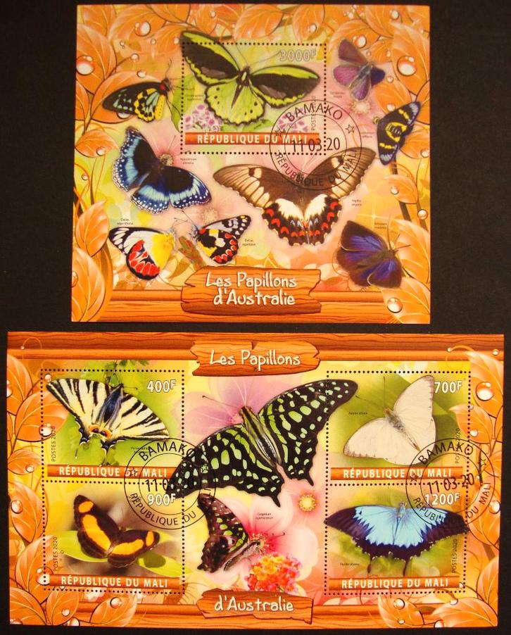 - 730 - 2 Blokken met Vlinders uit Australië., Postzegels en Munten, Postzegels | Thematische zegels, Gestempeld, Dier of Natuur