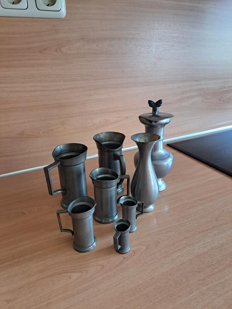 Collectie tinnen vaasjes en kannetjes, Antiek en Kunst, Antiek | Tin, Ophalen