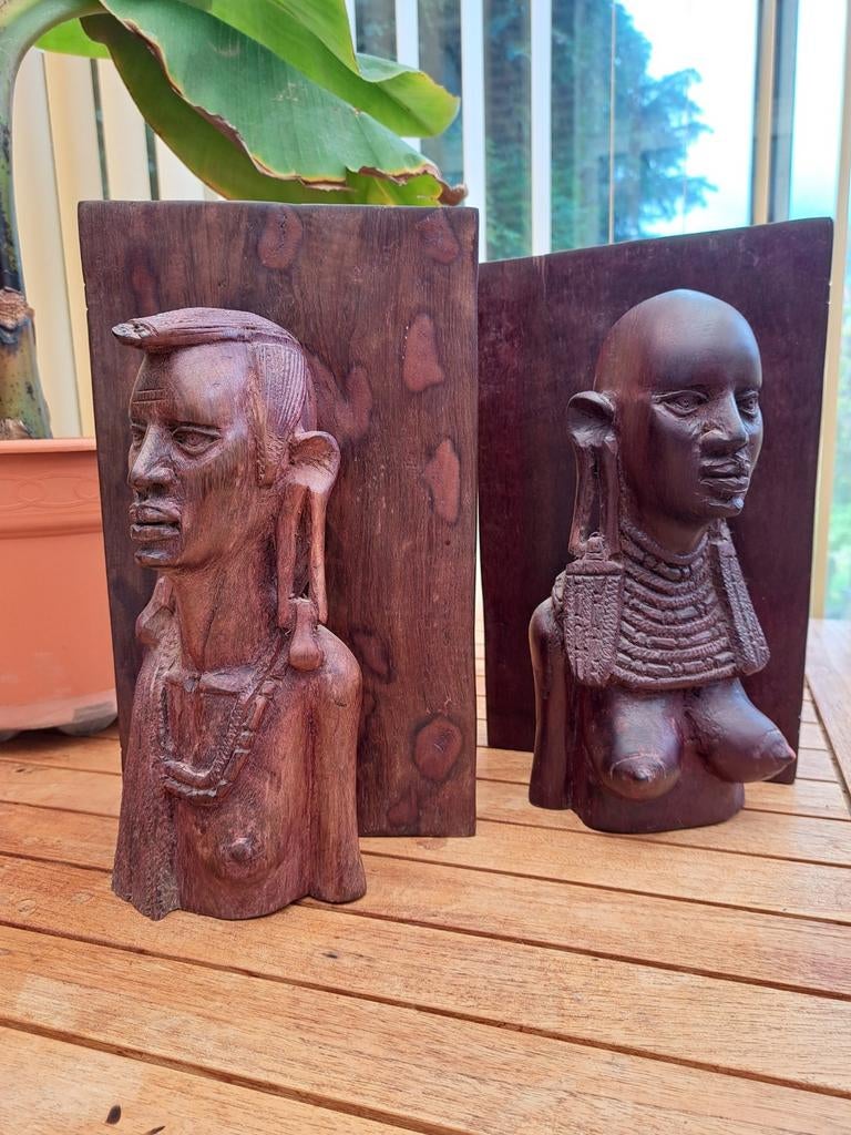 Houtsnijwerk Kenia Masai boekensteunen, Antiek en Kunst, Ophalen of Verzenden