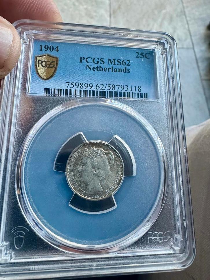 Nederland 25 cent 1904 Koningin Wilhelmina PCGS MS62, Postzegels en Munten, Munten | Nederland, Losse munt, 25 cent, Koningin Wilhelmina