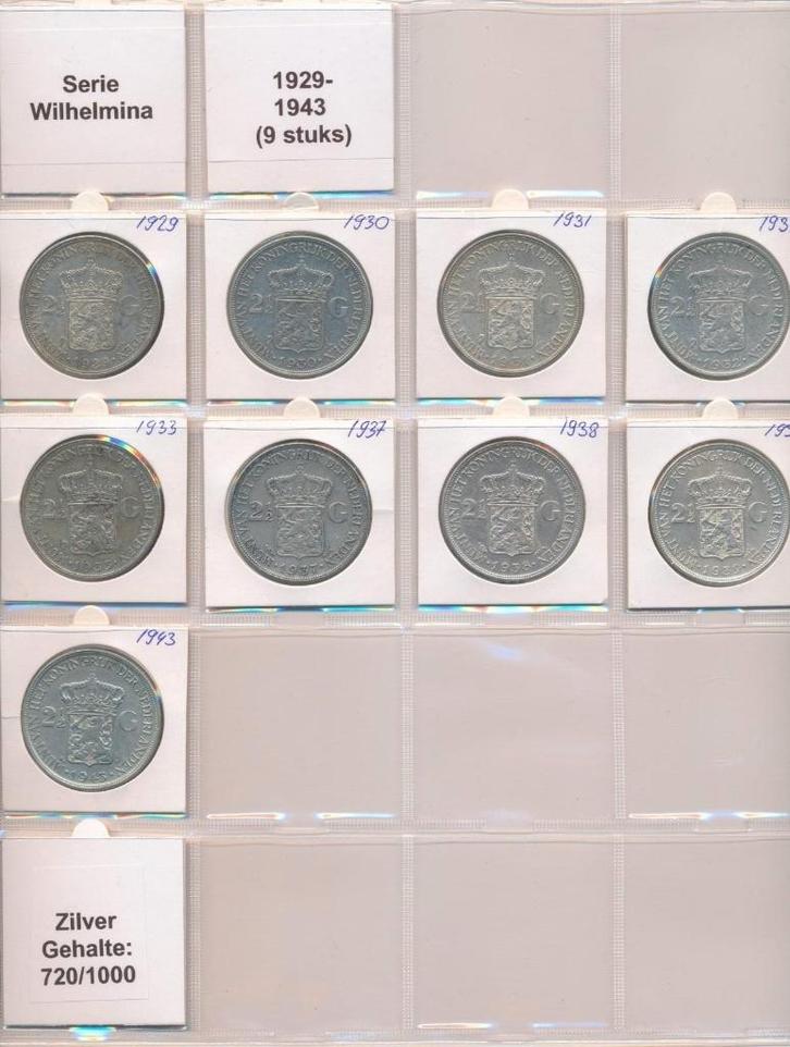 Nederland serie zilveren rijksdaalders Wilhelmina, Postzegels en Munten, Munten | Nederland, Setje, 2½ gulden, Koningin Wilhelmina