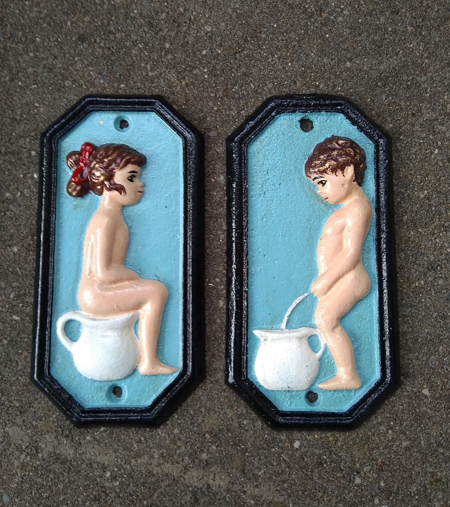 Set wc bordje jongen & meisje metaal - man vrouw, Metaal, Kwastje-over-Kastje, Nieuw, Klassiek