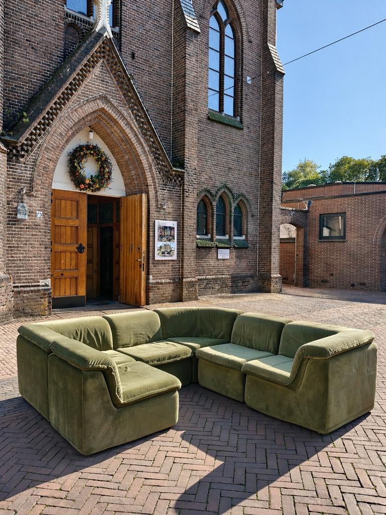 Vintage modulaire groene design bank, Gebruikt, 125 tot 150 cm, 70s, Hoekbank