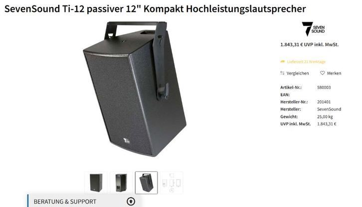 1x SevenSound Ti 12, Audio, Tv en Foto, Luidsprekers, Zo goed als nieuw, Overige typen, 120 watt of meer, Overige merken, Ophalen