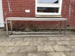 RVS bankje met houten planken - 160x50x31 cm, Ophalen, Gebruikt, Rvs